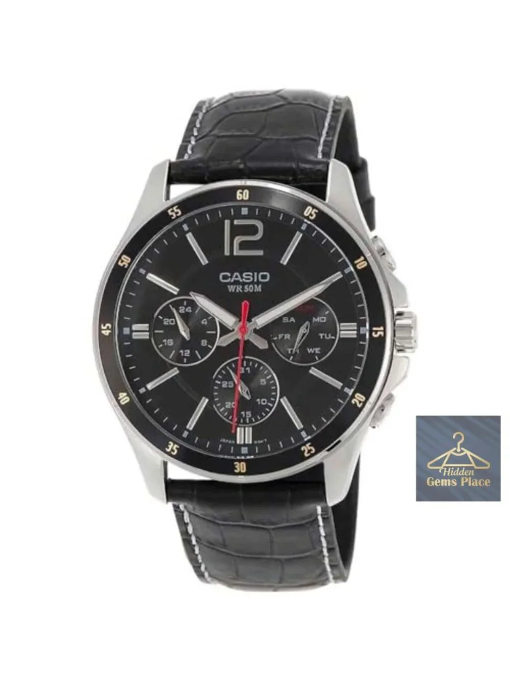 Casio Men's Quartz Chronograph Leather Strap Watch 43mm